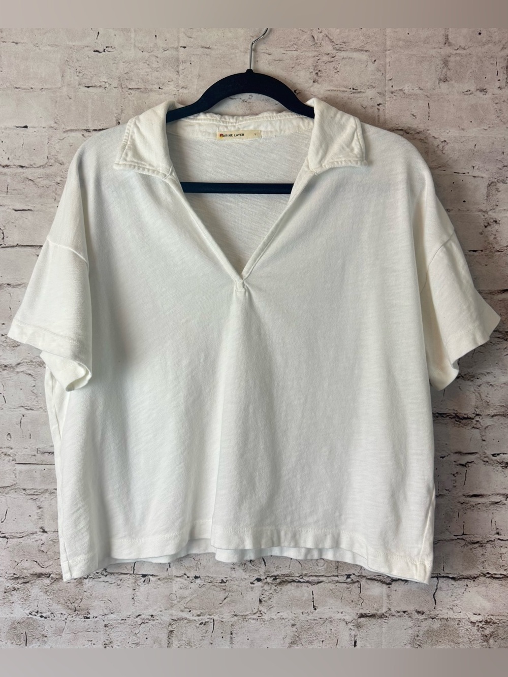 Marine Layer Women's Large Vintage Slub Polo Tee Shirt 17037 Off White Cotton Lg